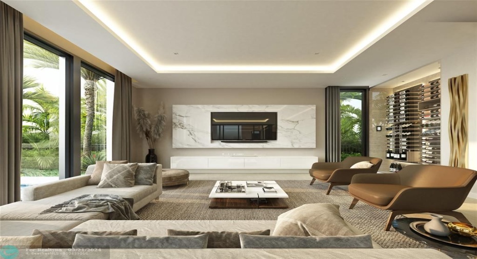 Rendering of the family room off the kitchen.