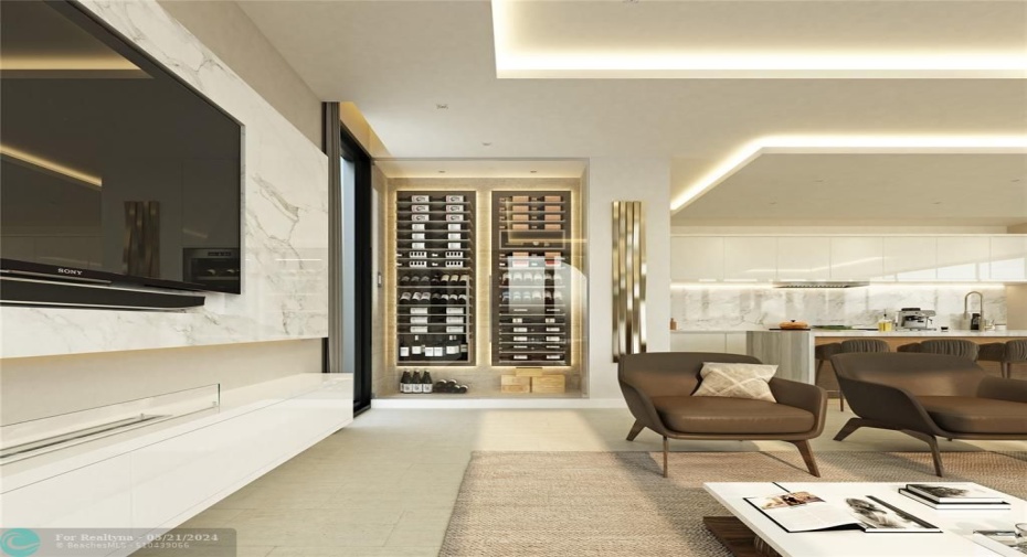 Rendering of the bottle wall in the family room.