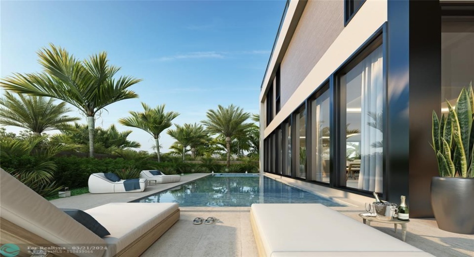 Rendering of the backyard with pool.