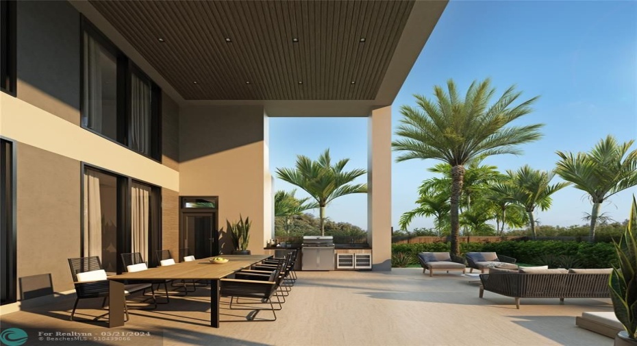 Rendering of the covered patio in the backyard.