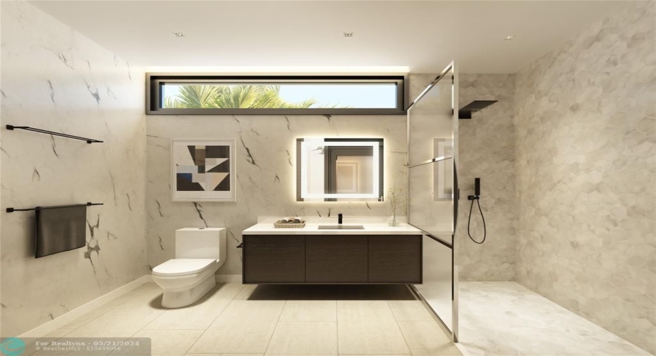 Rendering of one of the bathrooms.