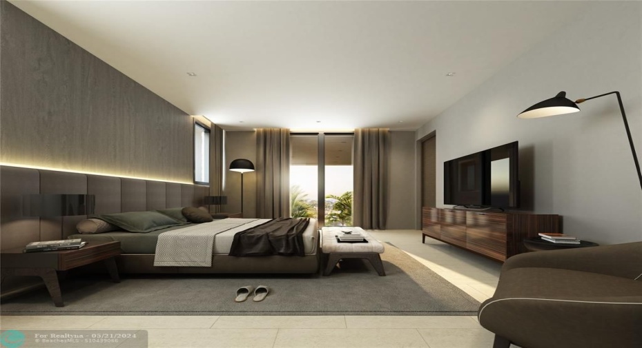 Rendering of bedroom on the second floor. Western exposure outside the windows.