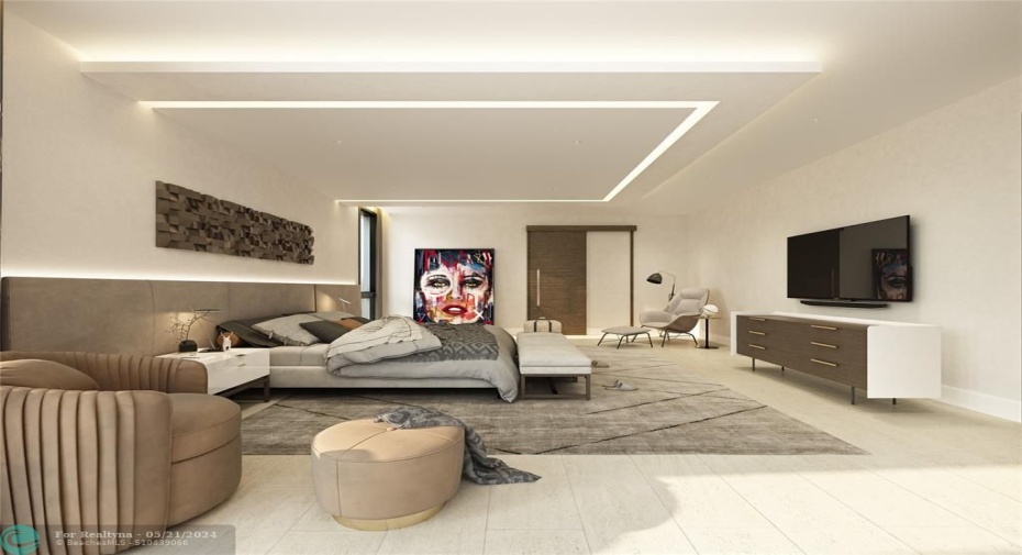 Rendering of the big primary bedroom on the second floor.