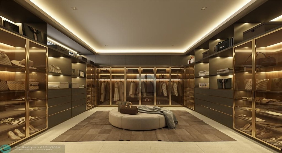 Rendering of the luxurious primary closet.