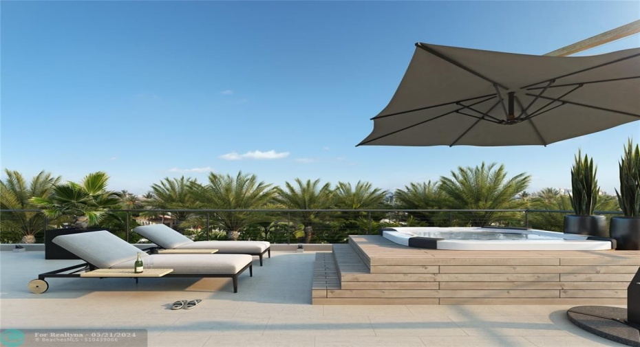 Rendering of the jacuzzi on the third floor rooftop area.