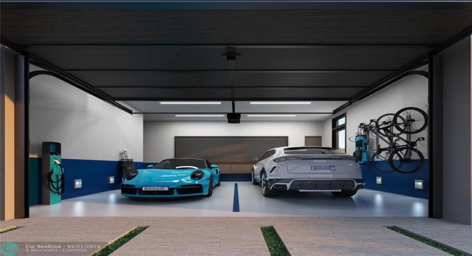 Rendering of the two car garage on the south side of the house.