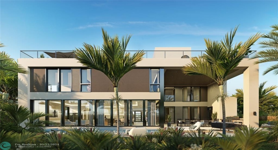 Rendering of the back of the house. Backyard faces east.
