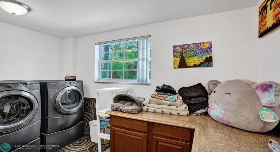 The laundry is on the 1st floor. Great work space.