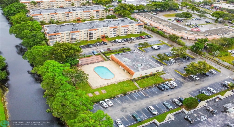 club house and pool steps away from the building