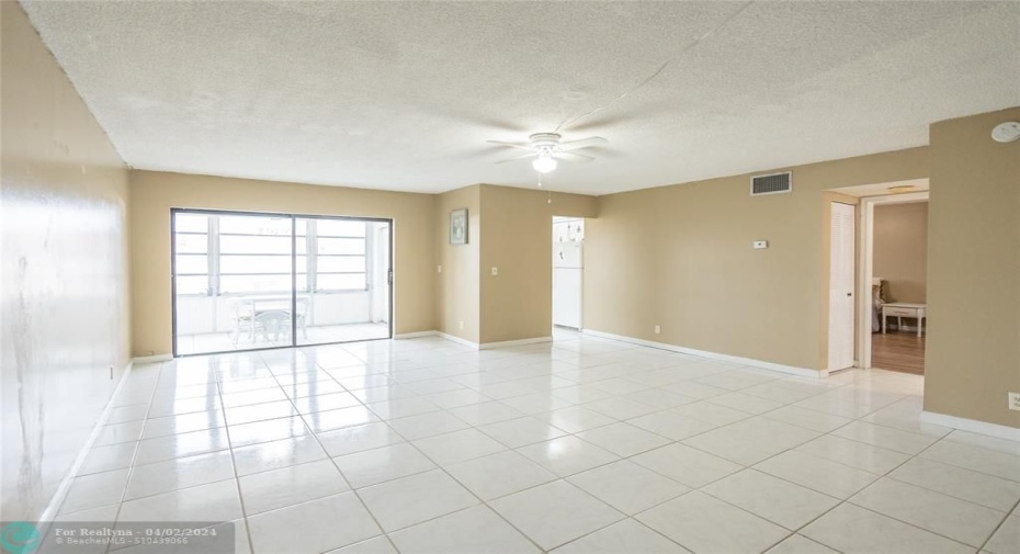 looking out to the patio and kitchen