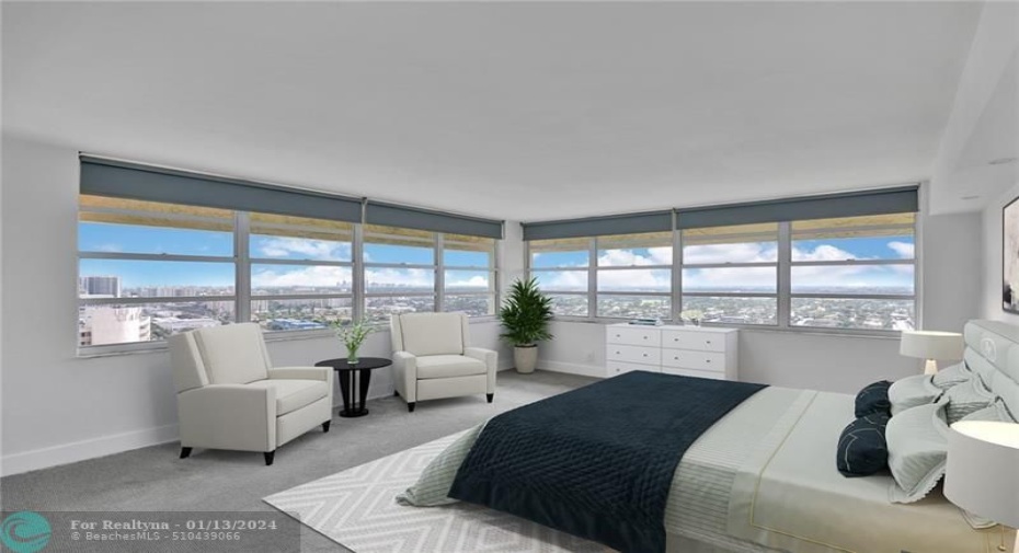 Virtually staged master bathroom.