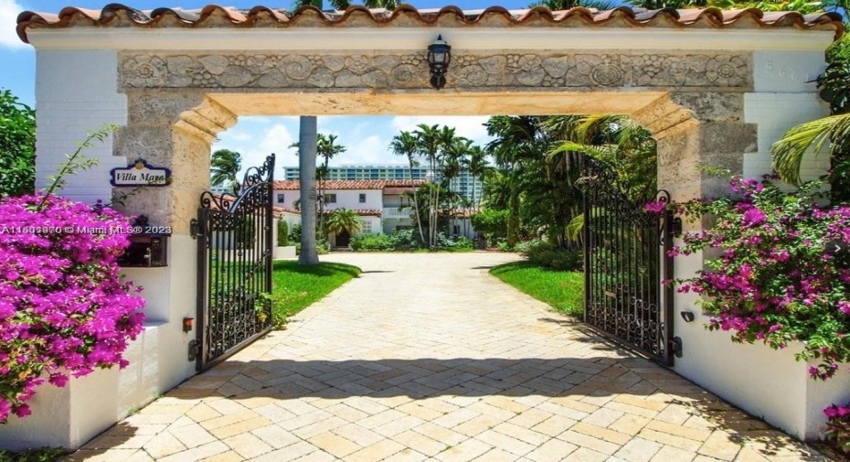 Grand Entrance of 'Villa Mare'! Scenic Waterfront Views in the rear. Come and enjoy the Mediterranean magic that emanates from this enchanting estate!