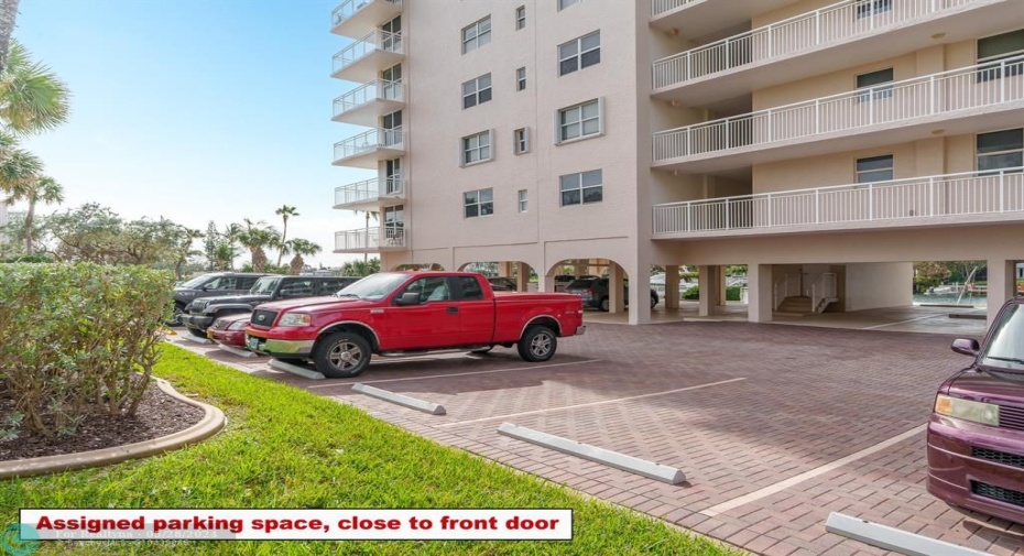 Assigned parking space, close to front door.