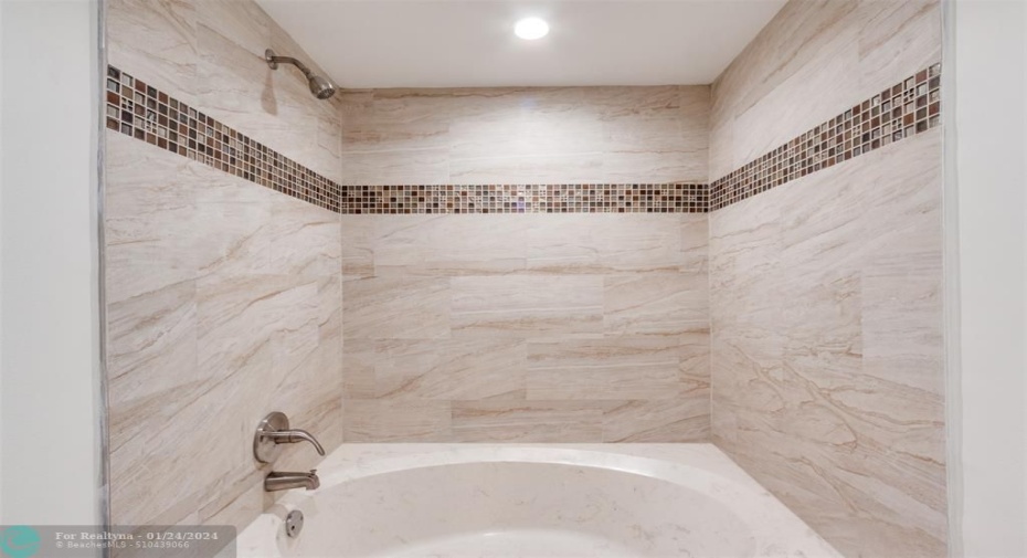 Beautifully upgraded combination Roman tub and Shower