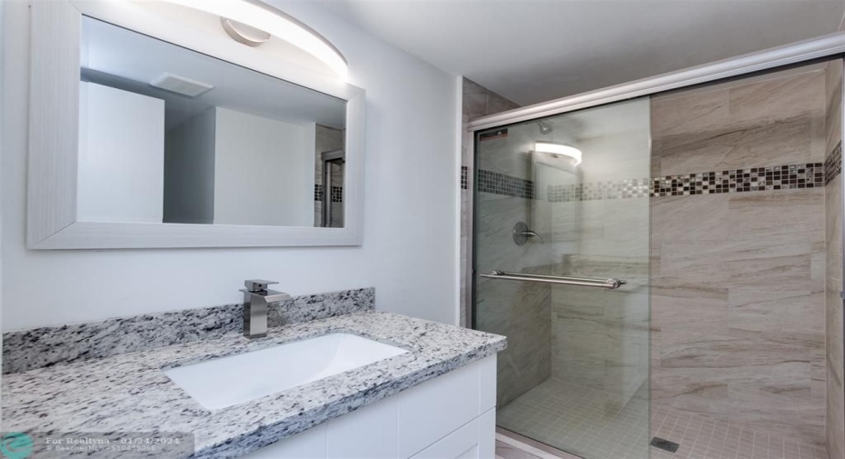 Upgraded 2nd bathroom with walk-in shower with frameless shower doors