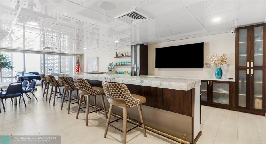 Bar and dining area in the community room