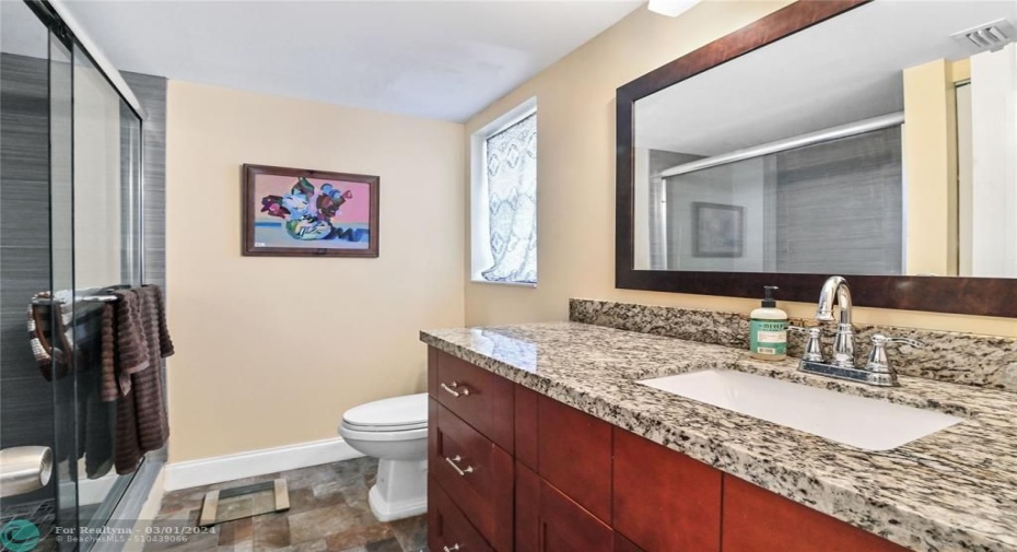 Upgraded primary bath with granite counter