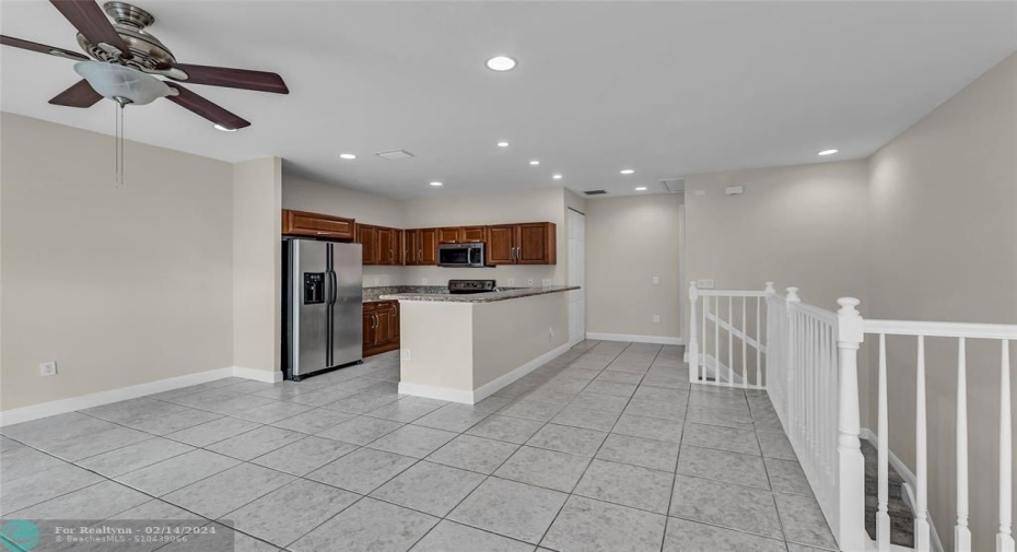 Open living/dining room and kitchen.