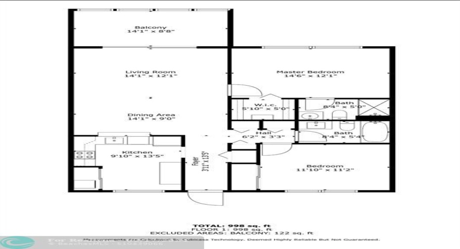 AS BUILT Floor Plan = 1120 AC LIVING AREA SQ FT (998 SF+ 122 SF (GLASSED IN PATIO)