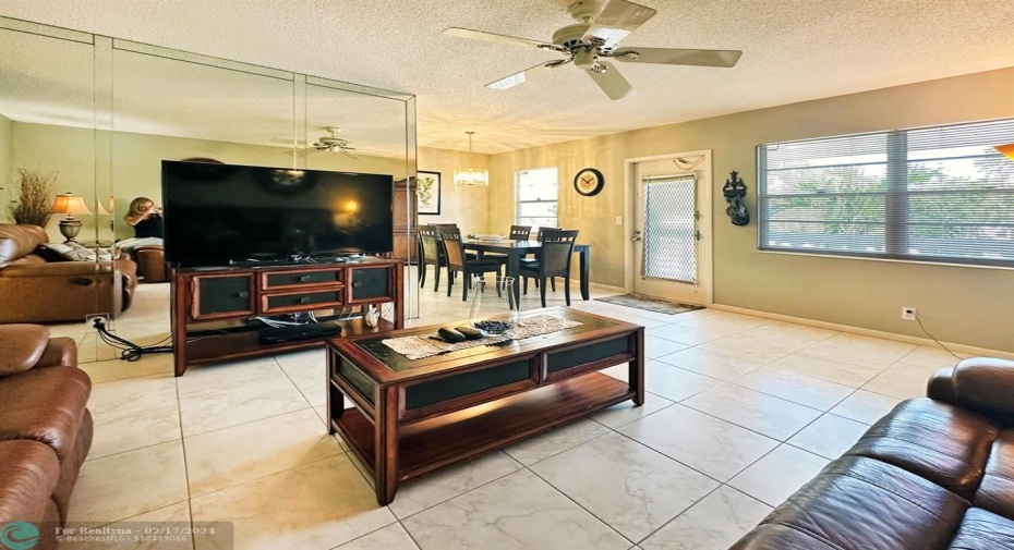 Mirrored Wall in Living/Dining Area