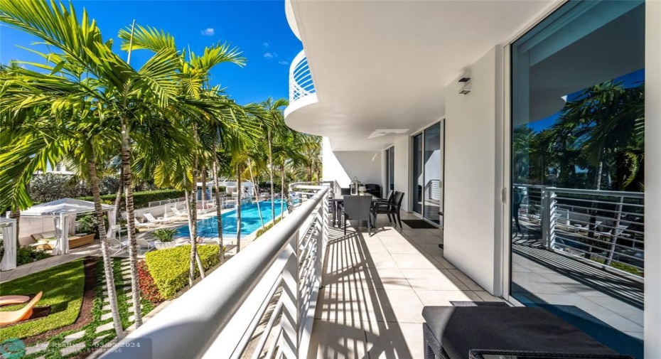 Gorgeous balcony spans the width of the apartment