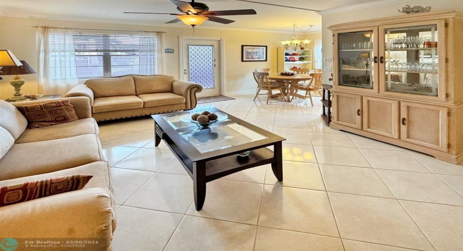 Living Area w/Tile Floors on the Diagonal Thru-out.