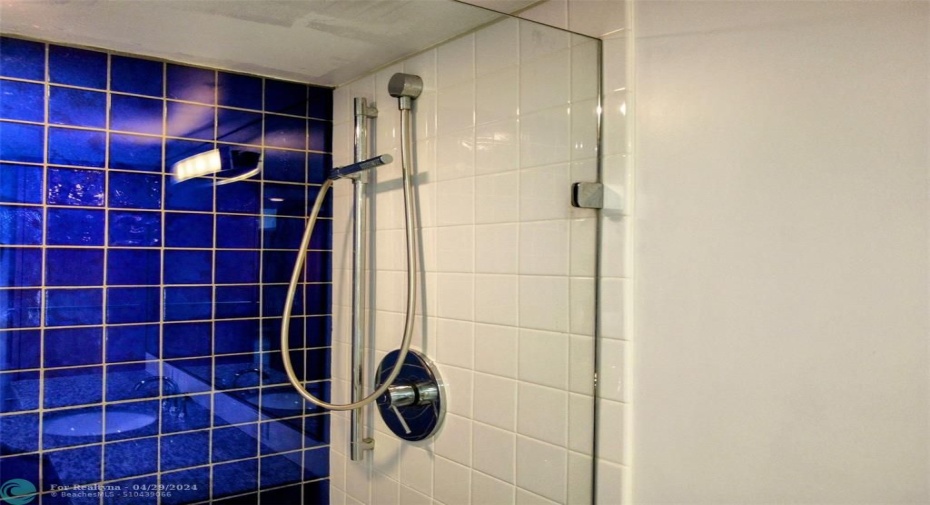 Turkish Blue Ceramic tiles and yellow pine vanity