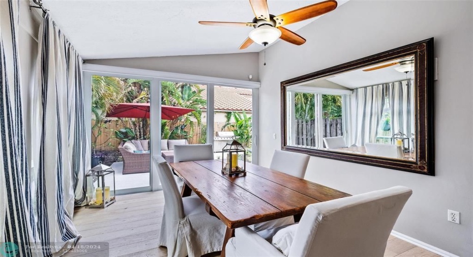 Cozy dining room with patio views