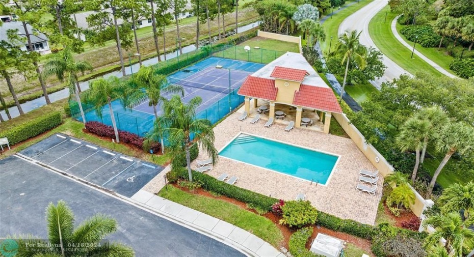Pool, Tennis Court, Basketball Court, Grassy play area