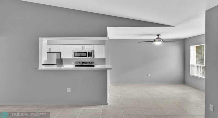 View of Kitchen and Dining from Living Area