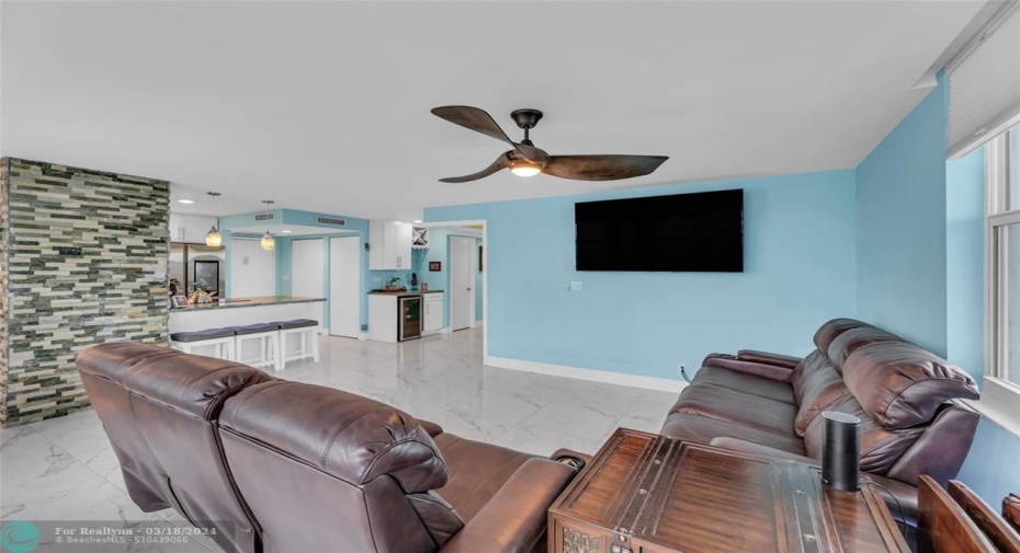 Oversized living area can be arranged to fit anyone's taste