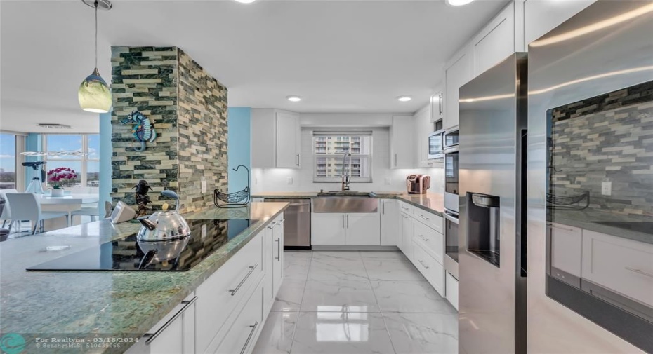 This custom kitchen features exceptional storage.