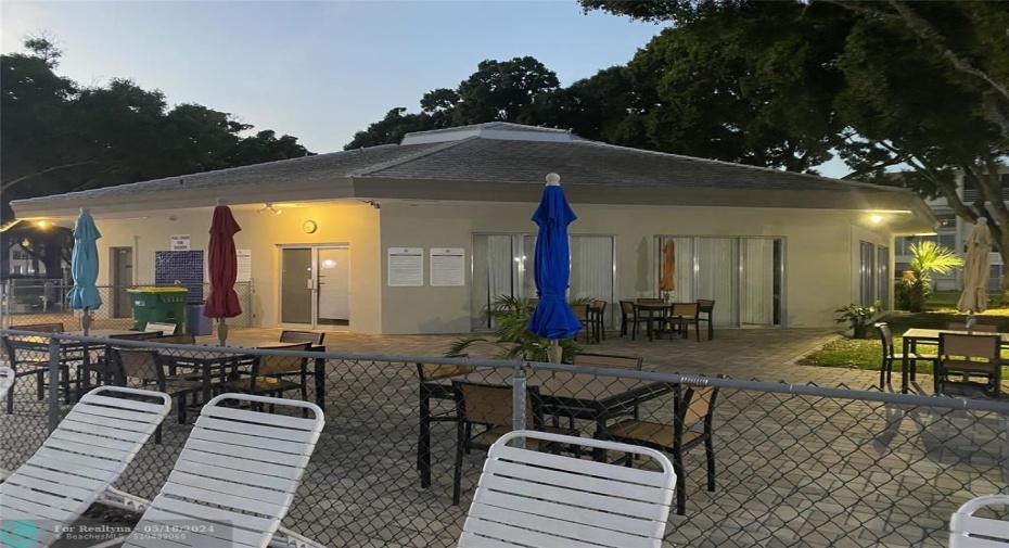 Clubhouse pool area evening