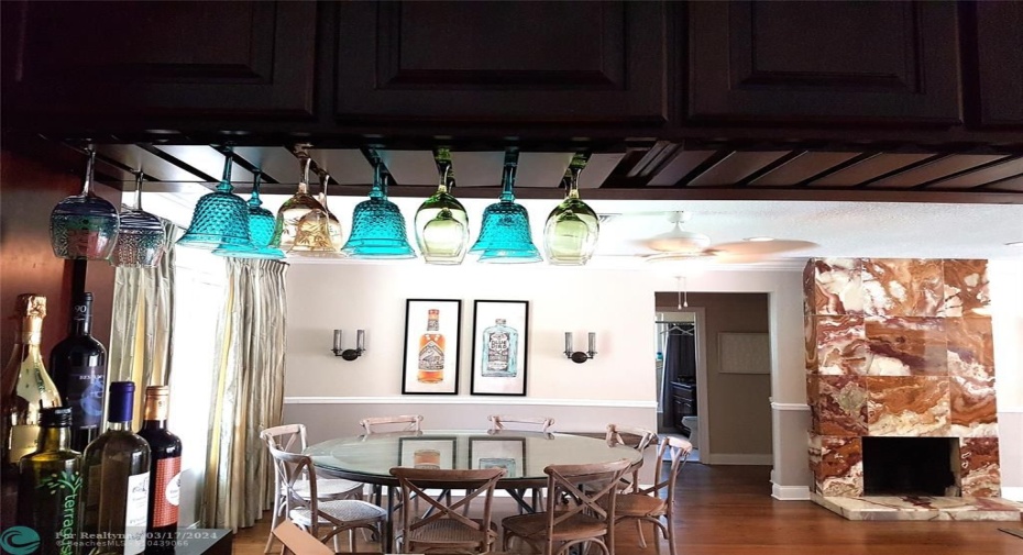 wine rack with entertainment bar and large dining table