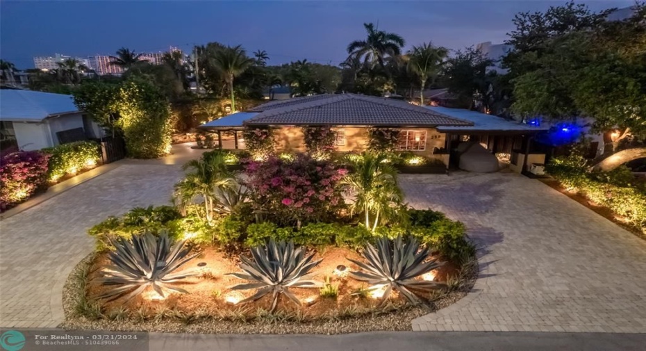 Night view with landscape lighting