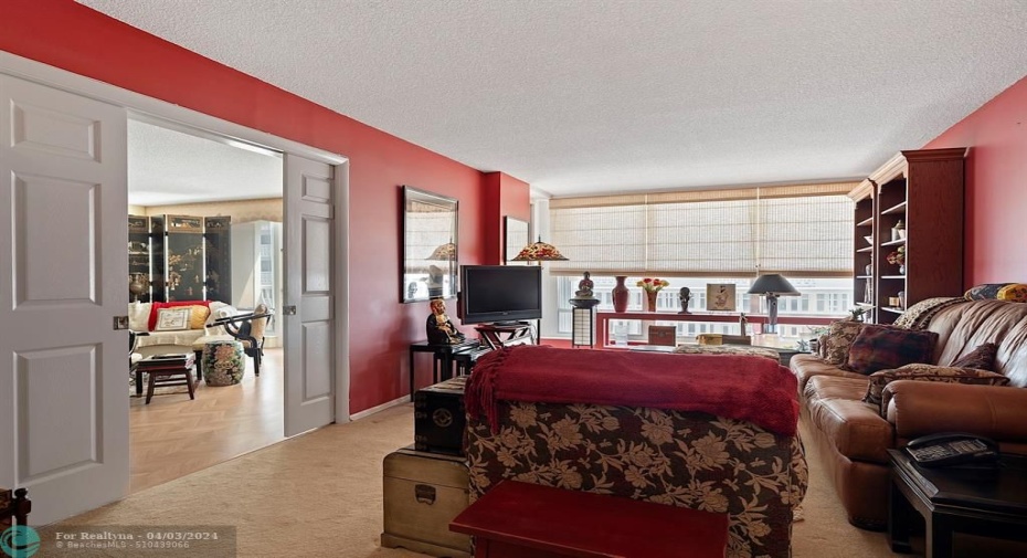 French Pocket Door Opens from the Guest/Library/Office to the Living Room
