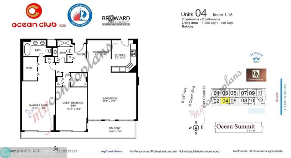 Unit 1004 Floor Plan - 1596 Sq Ft