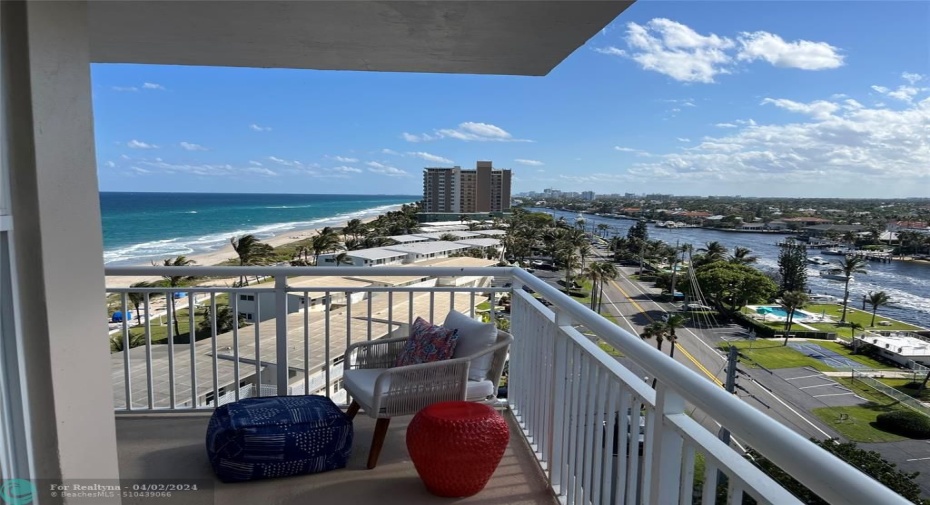 West side wrap around of balcony with gorgeous length views of the intracoastal and A1A facing South