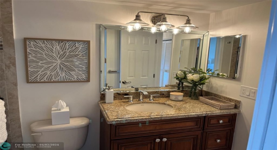 Guest bathroom from bedroom doorway (2 entrys to bathroom)