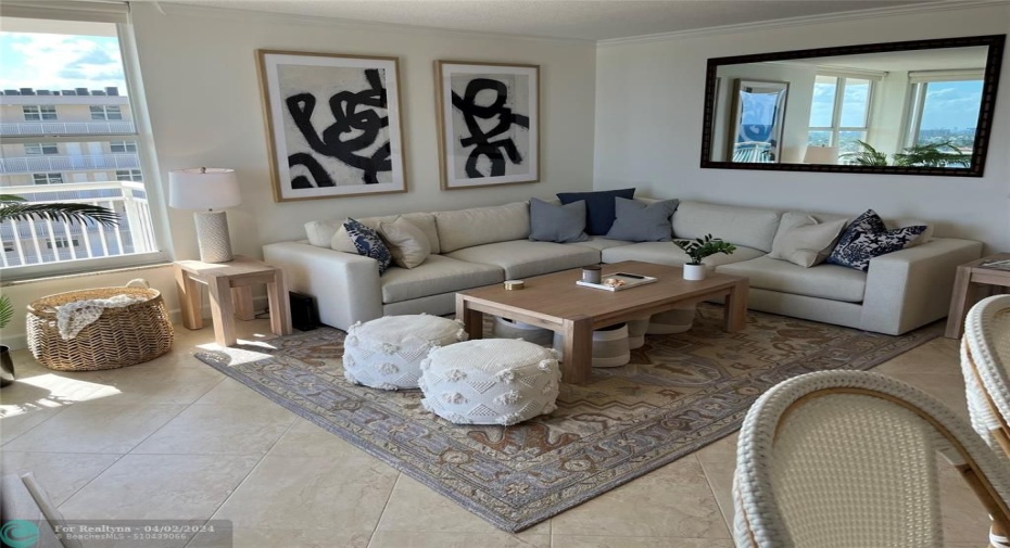 View of living room standing from breakfast bar counter