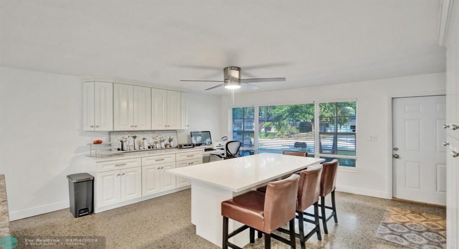Extended Kitchen, Office, and Island Dining w/Built Ins offering extra storage