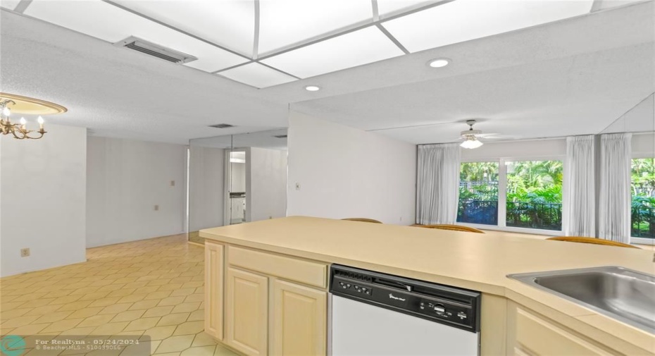 Kitchen looking into living area