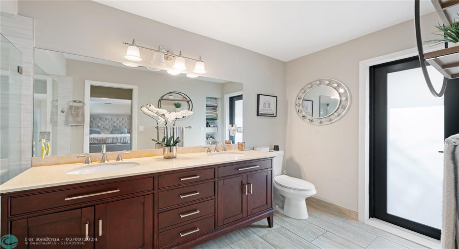 Primary cabana bath:Dual-sink vanity.