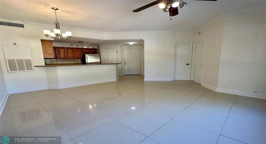 View of the living space overlooking the kitchen