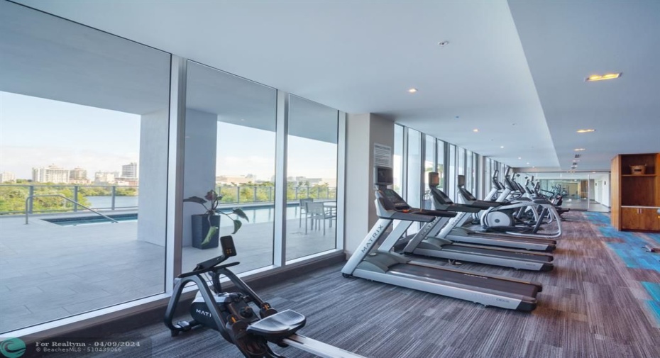 Gym overlooking pool