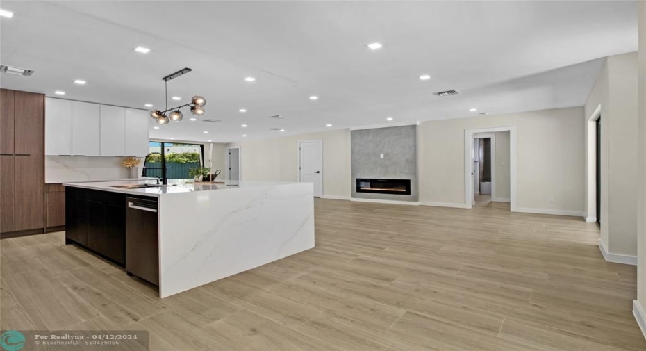Another view of island and open floor plan
