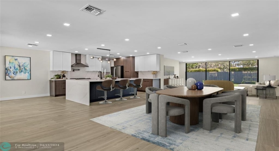 Kitchen, Dining, Living Virtually Staged