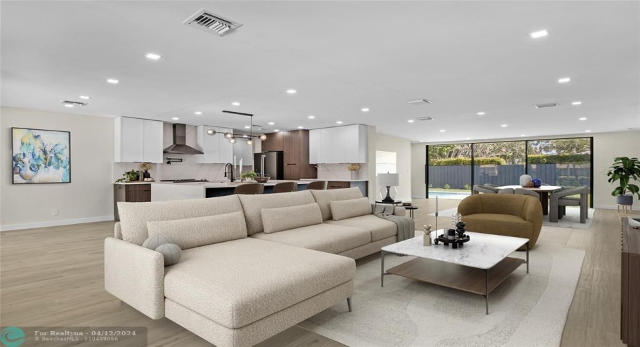 Kitchen, Dining, Living Virtually Staged