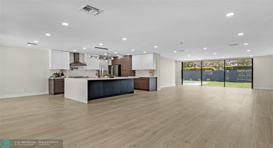 Large open floor plan.  Kitchen, dining and living area.
