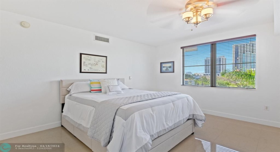 Master Upgraded Ceiling Fan and Wood Blinds